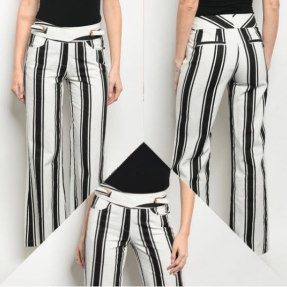 Pants - Show stopper white and black stripe pants